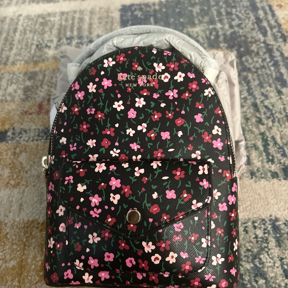 Kate Spade Black and Pink Floral Mini Backpack